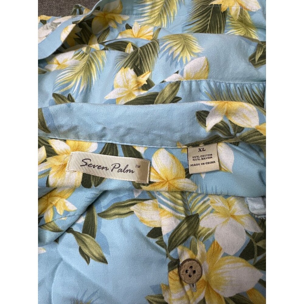 Mens Seven Palms Hawaiian Floral Button-Up Shirt XL Blue Yellow Beach Cruise - Picture 5 of 8